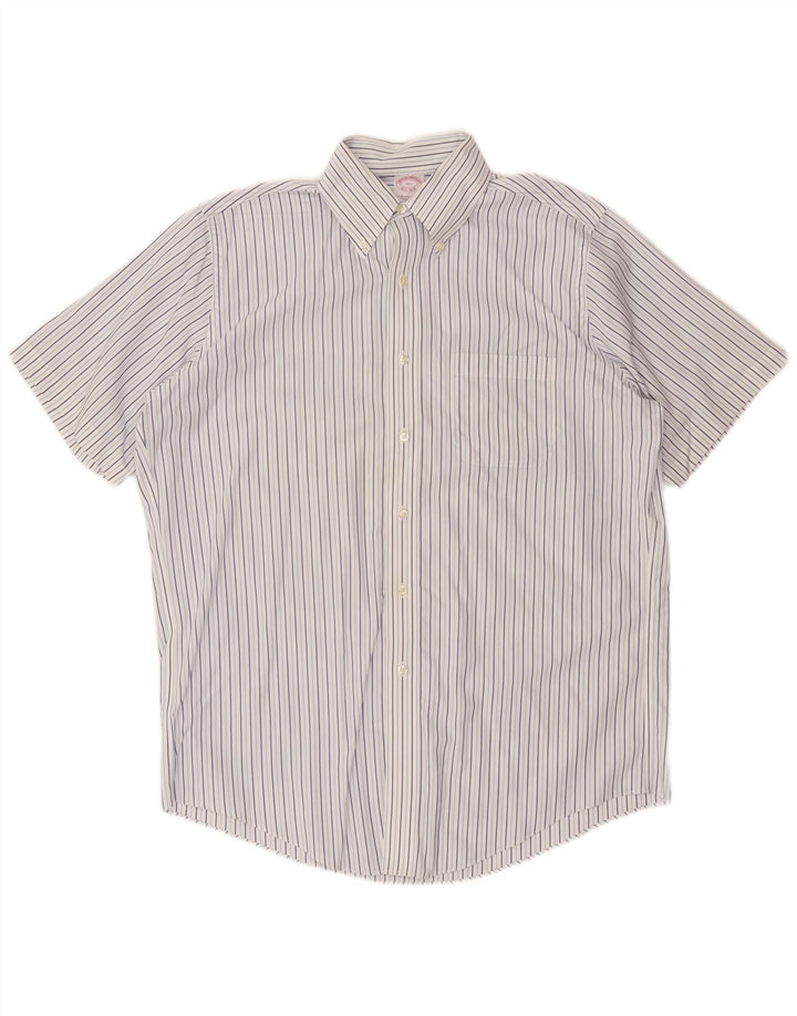 Camisa masculina Brooks Brothers tamanho 15 1/2 risca de giz azul marinho médio