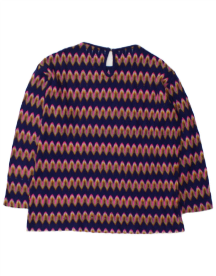 Blusa feminina vintage de manga comprida UK 12 Chevron médio multicolorido