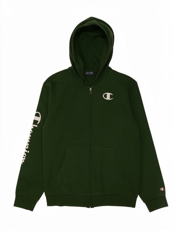 Suéter com capuz e zíper gráfico Champion Boys 13-14 anos XL verde algodão esportivo