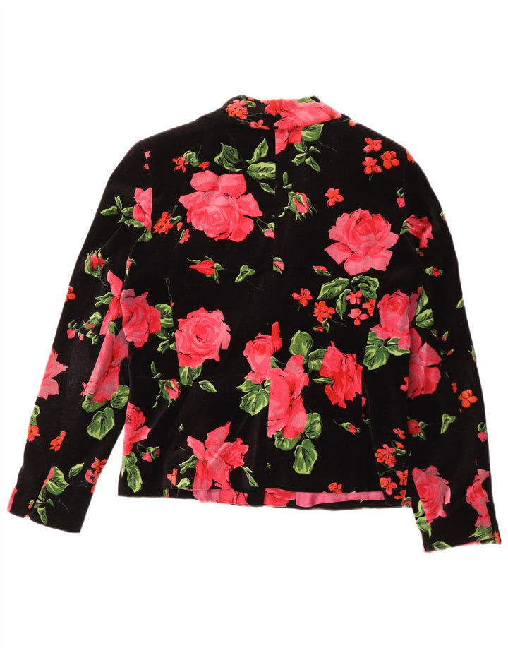 Jaqueta blazer feminina de veludo com 2 botões Madeleine Reino Unido 14 médio preto floral