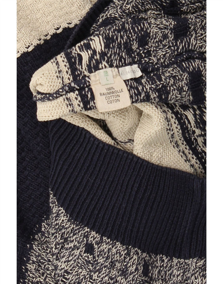 MARZ Mens V-Neck Jumper Sweater IT 52 Large Multicoloured Striped Cotton Vintage Marz and Second-Hand Marz from Messina Hembry 