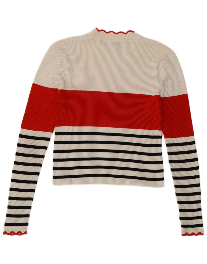 Zara Womens Crop Top Manga Longa Reino Unido 12 Médio Listrado Branco