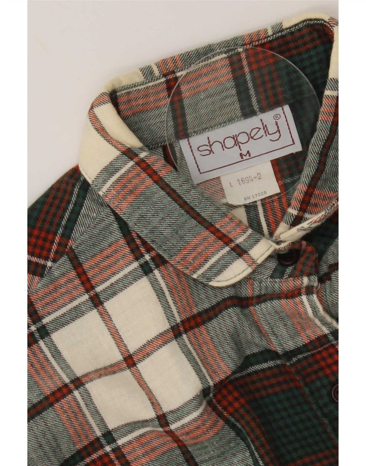Camisa de flanela feminina vintage Reino Unido 14 algodão xadrez verde médio