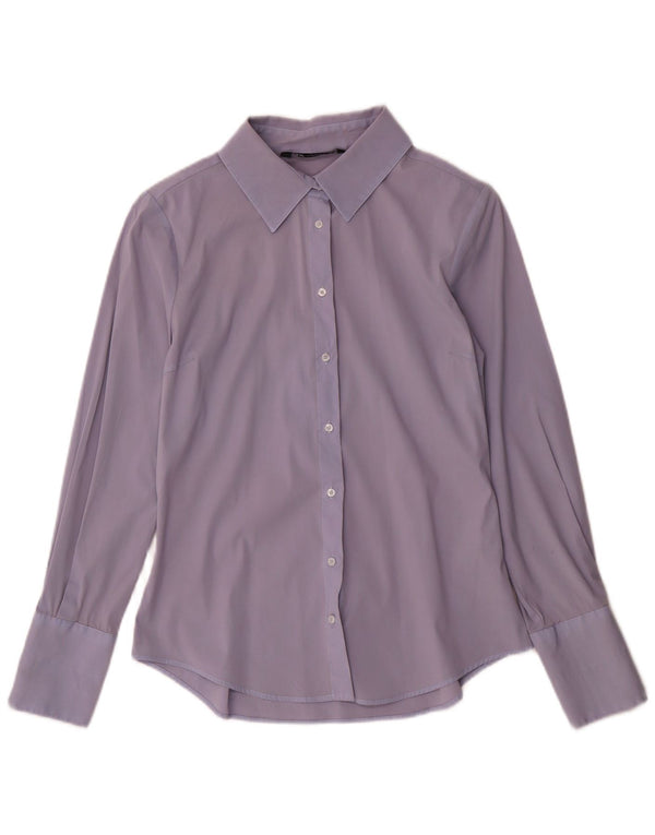 Camisa formal feminina Zara Reino Unido 12 algodão azul médio