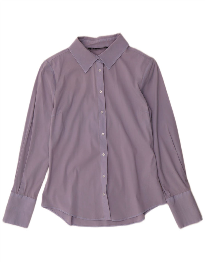 Camisa formal feminina Zara Reino Unido 12 algodão azul médio