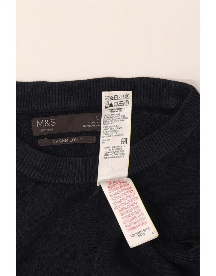 Suéter masculino Marks & Spencer com gola redonda grande acrílico azul marinho