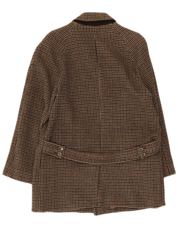 Sobretudo masculino vintage Reino Unido 36 pequeno houndstooth marrom