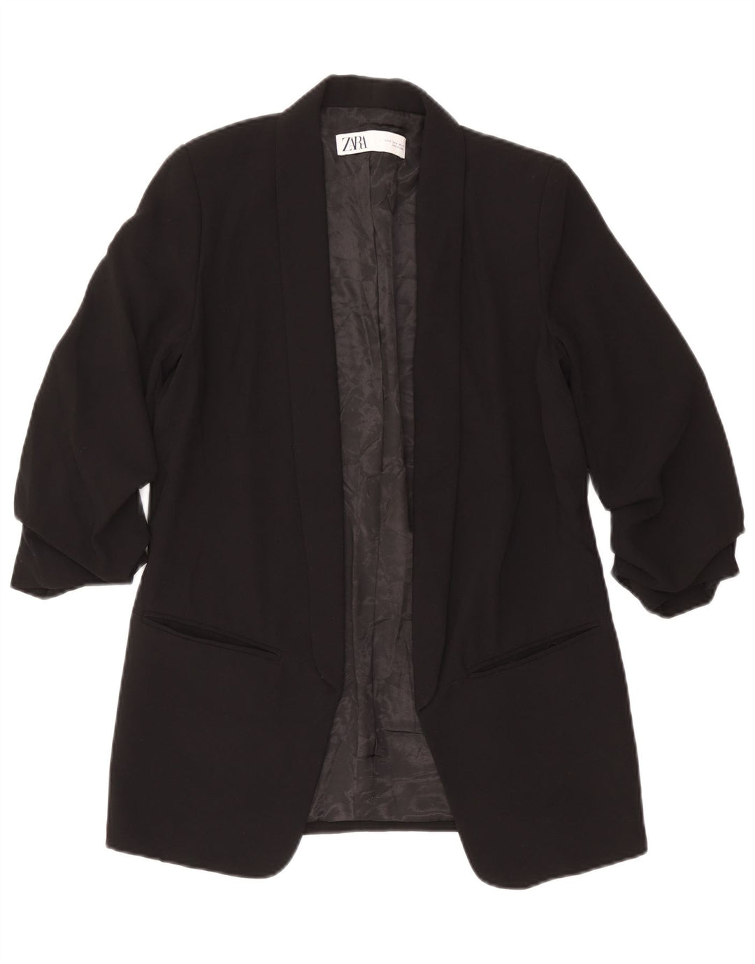 Zara Jaqueta Blazer Feminina Manga 3/4 Aberta Reino Unido 10 Pequena Poliéster Preta