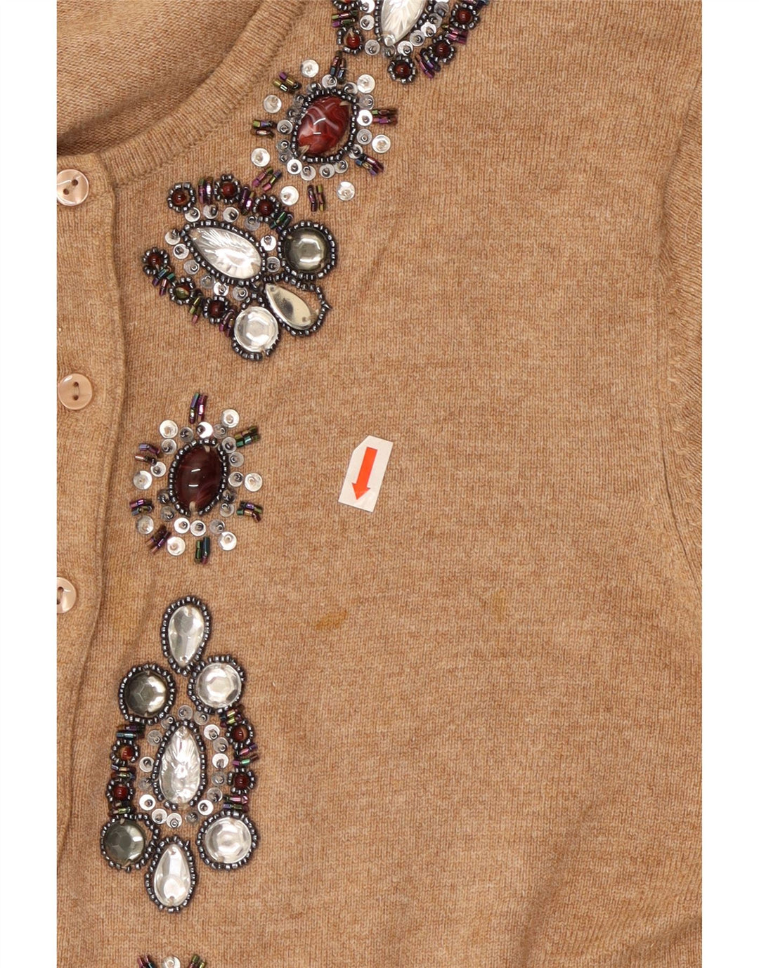 Suéter cardigã feminino Marks & Spencer com padrão abstrato Reino Unido 14 marrom médio