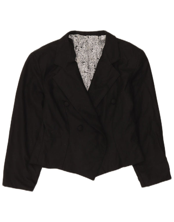Jaqueta blazer feminina vintage com peito duplo Reino Unido 14 lã preta média