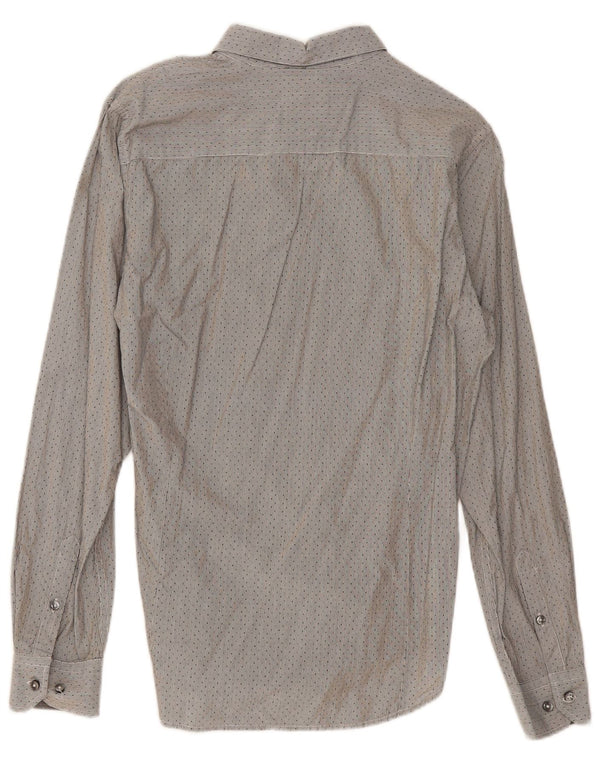 Camisa masculina Sisley tamanho 40 15 3/4 algodão listrado cinza médio