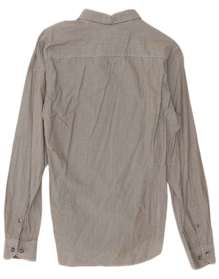 Camisa masculina Sisley tamanho 40 15 3/4 algodão listrado cinza médio