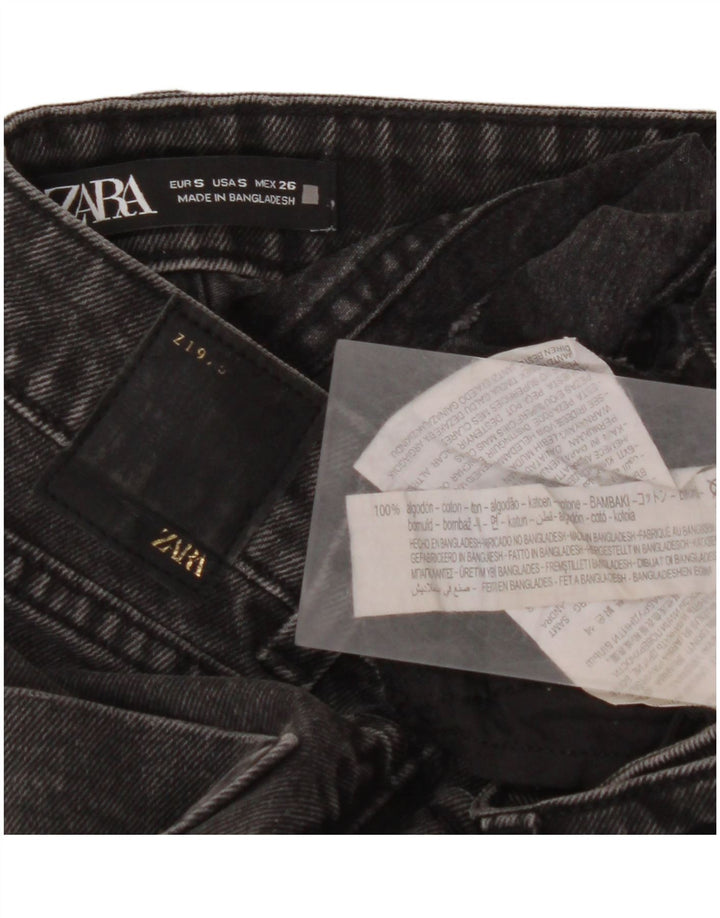 ZARA Shorts jeans feminino de cintura alta pequeno W26 algodão cinza