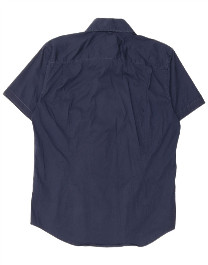 Camisa masculina de manga curta Tommy Hilfiger algodão azul marinho médio