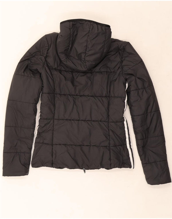 Casaco acolchoado com capuz feminino Adidas UK 8 pequeno poliéster preto