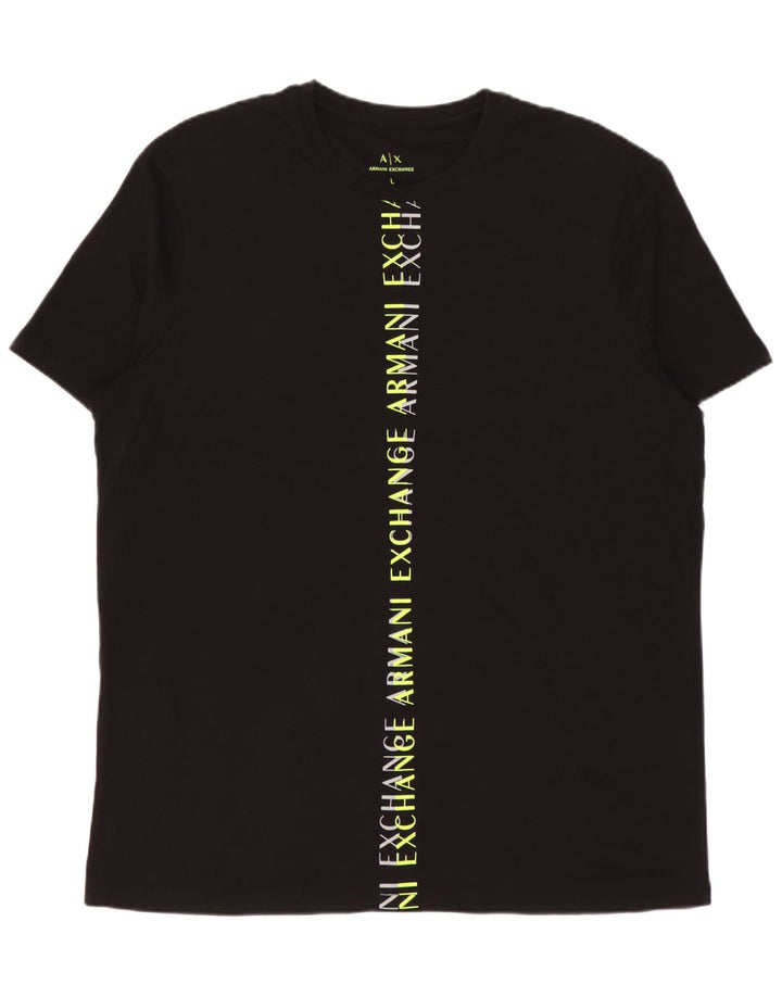 Armani Exchange Camiseta masculina gráfica grande algodão preto