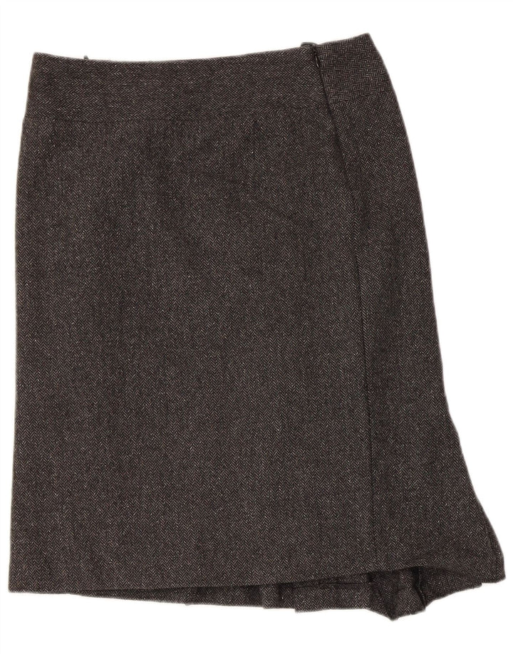 Saia assimétrica feminina Benetton IT 40 pequena W30 espinha de peixe cinza