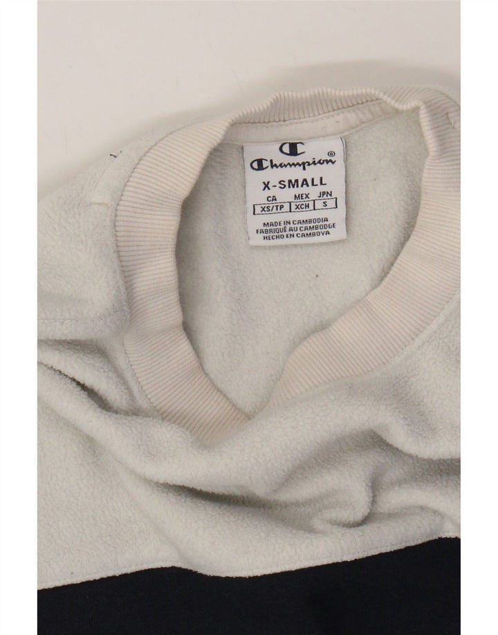 CHAMPION Womens Oversized Crop Fleece Jumper UK 6 XS White Colourblock Vintage Champion and Second-Hand Champion from Messina Hembry 