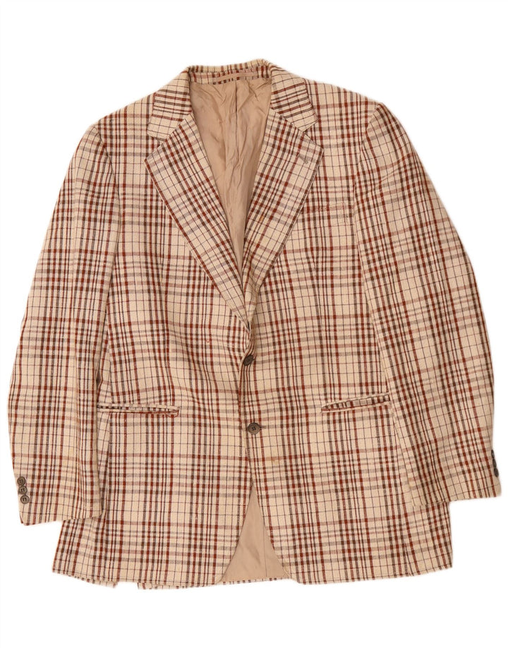 Jaqueta blazer masculina vintage com 2 botões Reino Unido 38 xadrez bege médio
