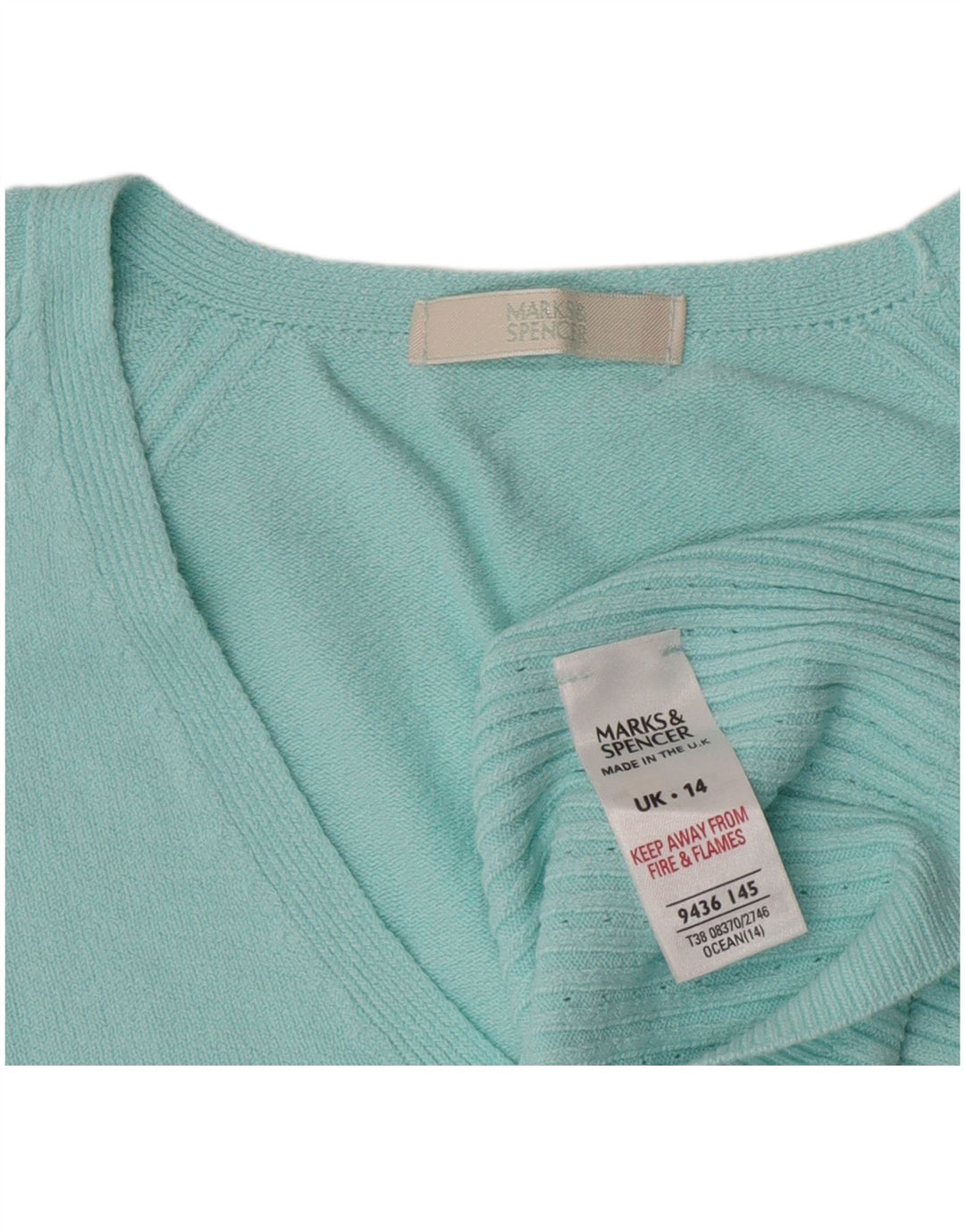 Suéter feminino Marks & Spencer com decote em V e gola V Reino Unido 14 médio turquesa