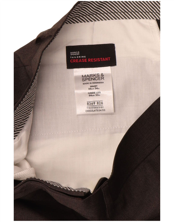 Calça masculina de terno reto MARKS & SPENCER W34 L33 poliéster marrom
