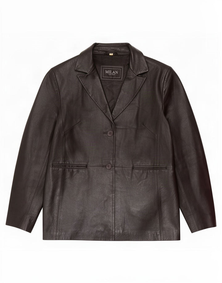 Jaqueta blazer feminina de couro com 2 botões Milan UK 16 grande preta