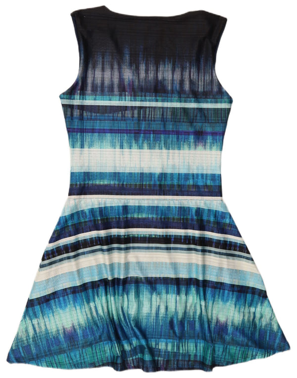 Vestido feminino Desigual sem mangas em linha A UK 14 poliéster listrado azul grande