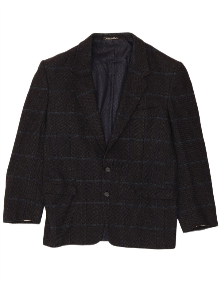 Jaqueta blazer masculina de fim de semana com 2 botões IT 48 lã virgem xadrez preta média