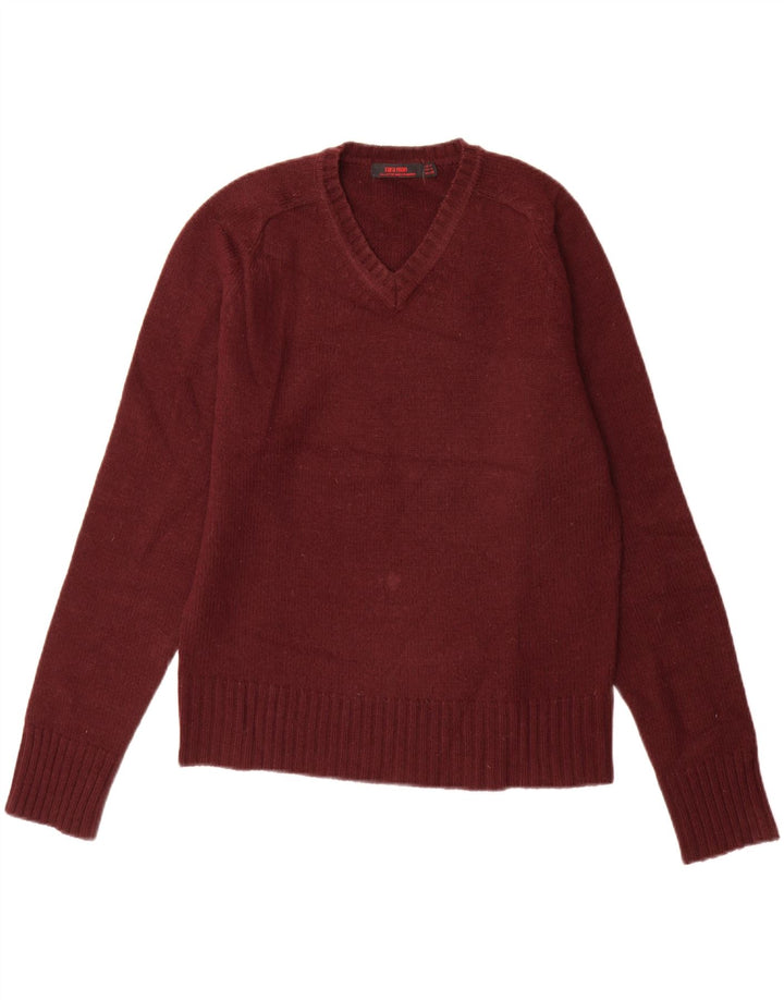 Suéter masculino Zara com decote em V médio Borgonha