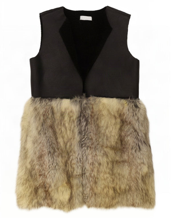 Colete feminino vintage de pele sintética Sherpa Reino Unido 16 grande bloco colorido preto