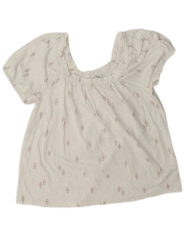 Blusa feminina Fat Face cropped grande Reino Unido 10 pequena geométrica branca