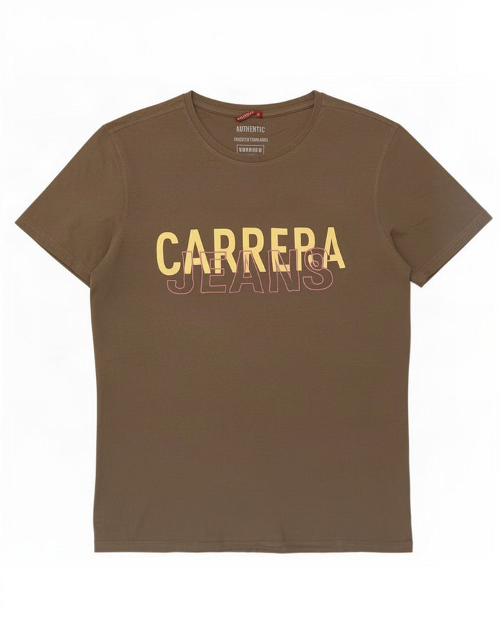 Camiseta gráfica masculina Carrera Top médio algodão cáqui