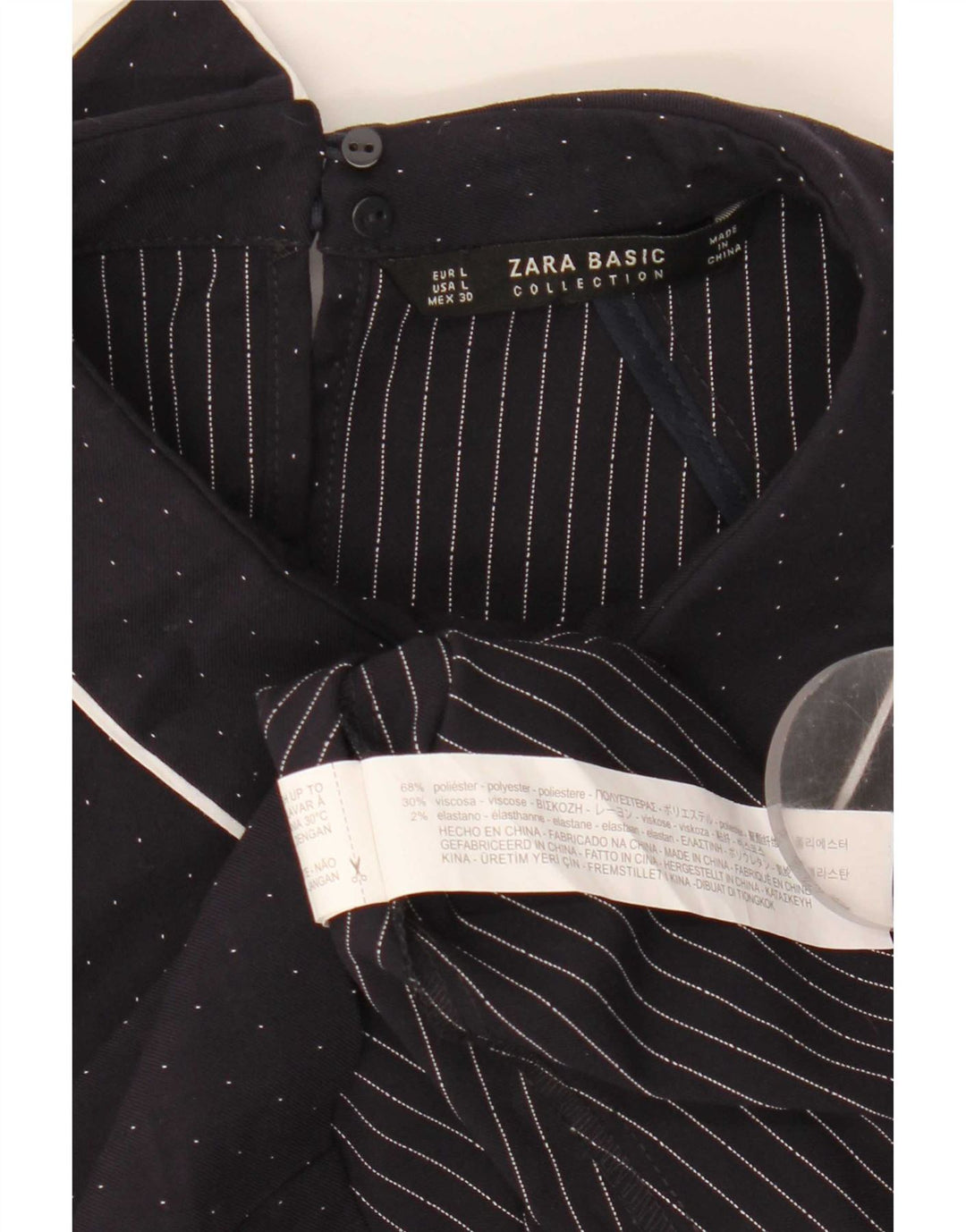 Vestido feminino Zara A-Line UK 14 grande poliéster manchado azul marinho