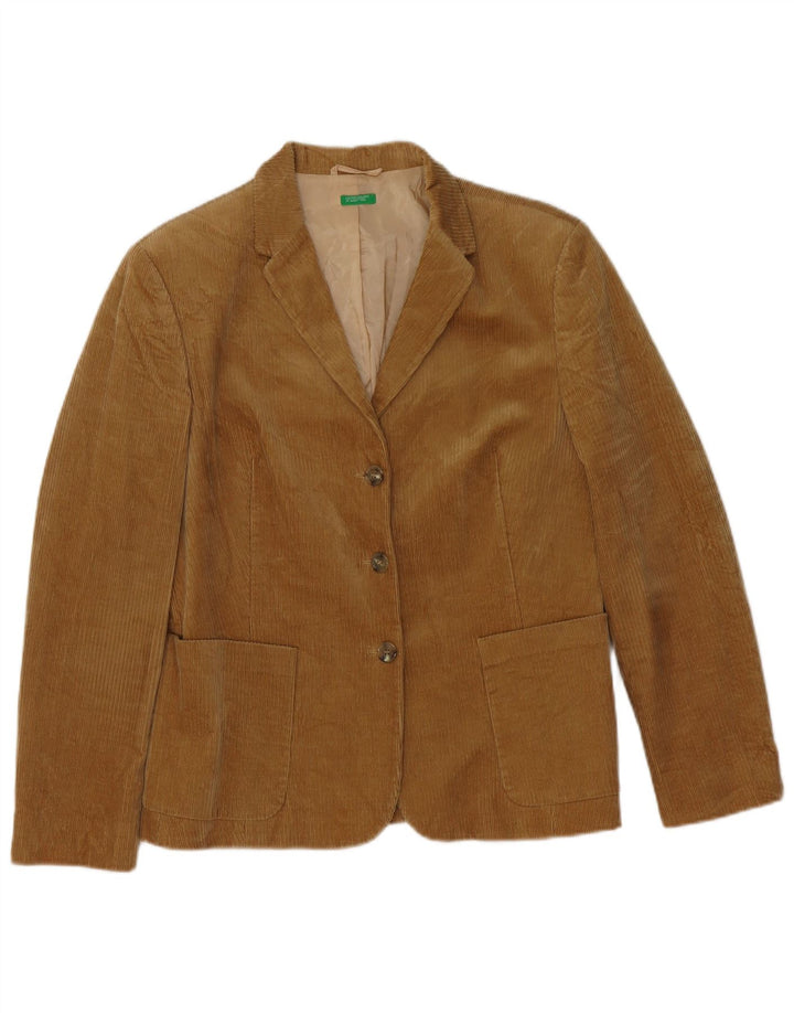Jaqueta blazer feminina de veludo cotelê com 3 botões Benetton IT 46 grande algodão marrom