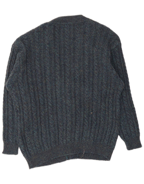 Suéter cardigã masculino vintage grande azul marinho