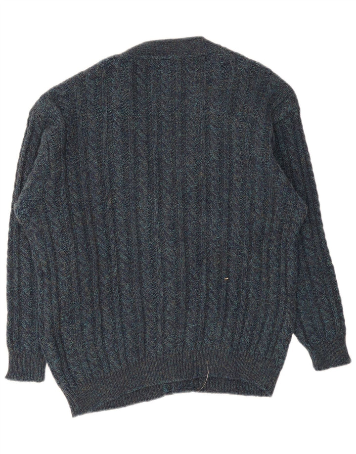 Suéter cardigã masculino vintage grande azul marinho