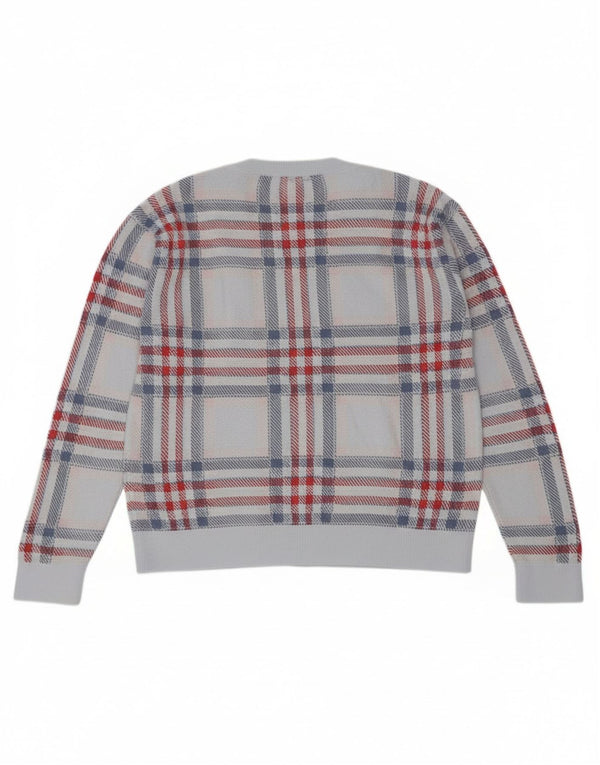 Tommy Hilfiger Suéter feminino oversized com gola redonda Reino Unido 6 XS azul xadrez