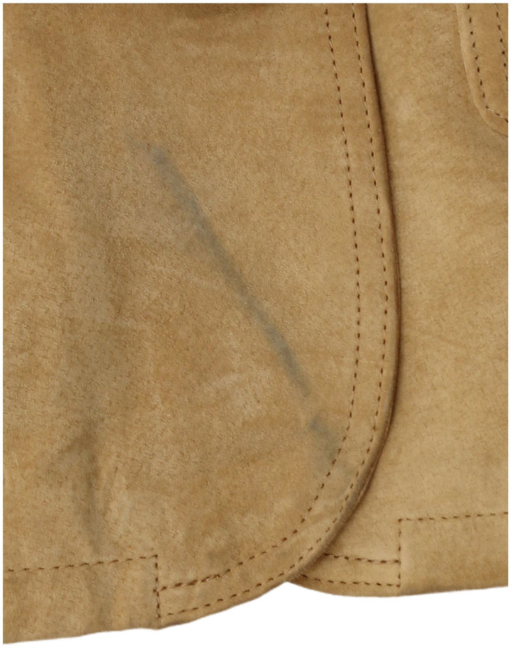 Jaqueta blazer feminina vintage de camurça com 2 botões Reino Unido 10 couro bege pequeno
