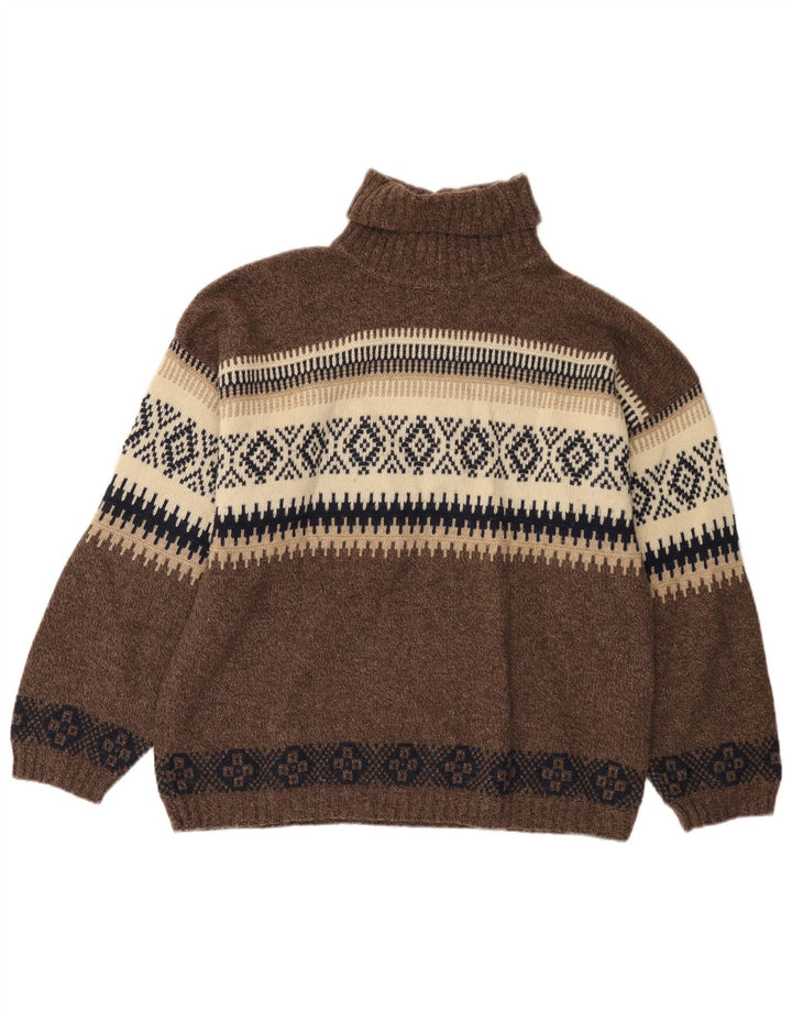Suéter masculino Lemon com gola redonda, marrom médio, lã Fair Isle