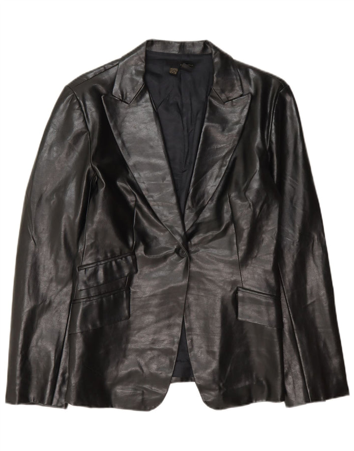 Jaqueta blazer feminina de couro sintético com 1 botão Zara EU 40 algodão preto médio