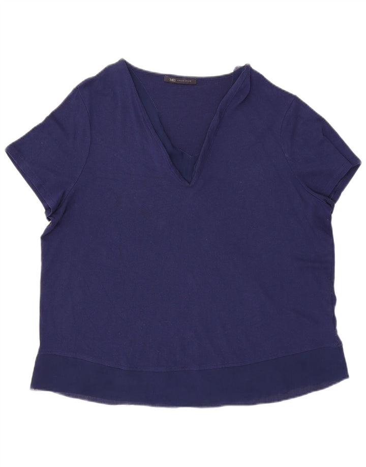 Blusa feminina Marks & Spencer UK 16 grande viscose azul marinho