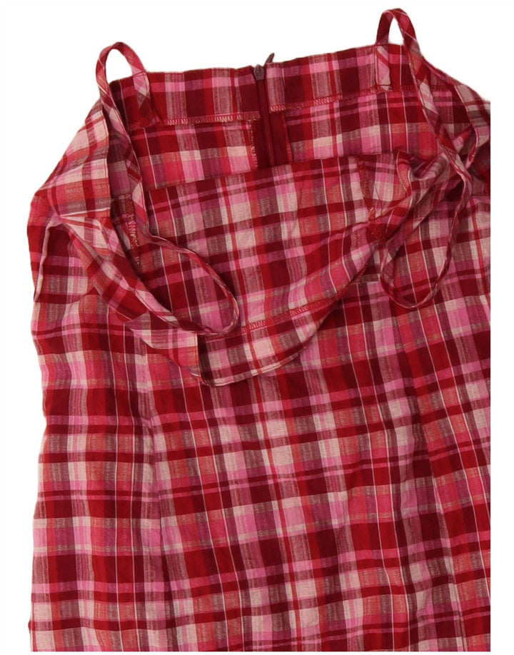 Vestido deslizante feminino VINTAGE Reino Unido 10 pequeno xadrez rosa