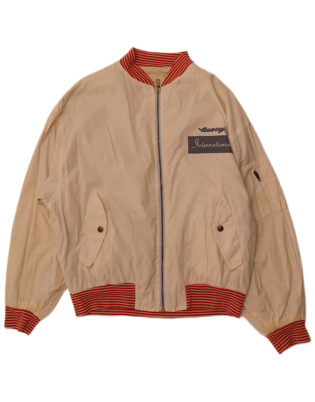 Jaqueta masculina gráfica reversível QUARRY UK 42 XL algodão branco