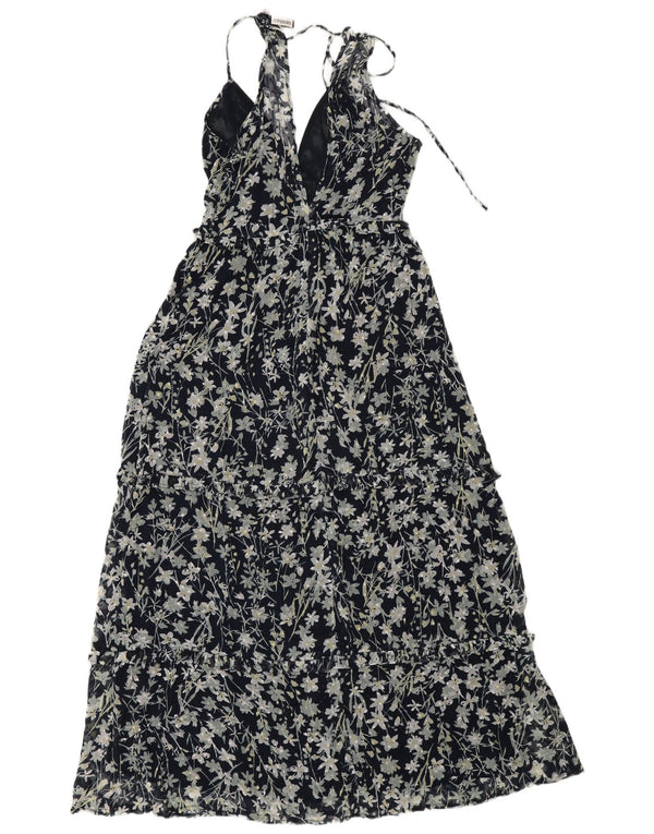 Vestido maxi feminino sem mangas Superdry Reino Unido 10 pequeno azul marinho floral boêmio
