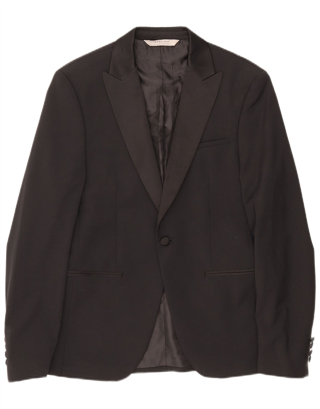 Jaqueta blazer masculina Zara com 1 botão EU 48 poliéster preto médio