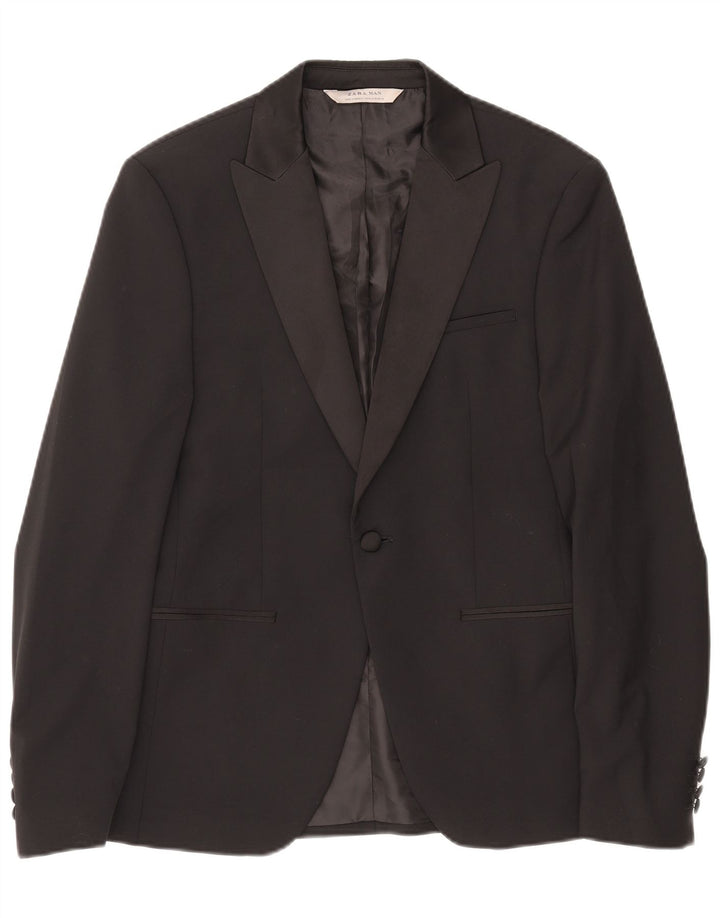 Jaqueta blazer masculina Zara com 1 botão EU 48 poliéster preto médio
