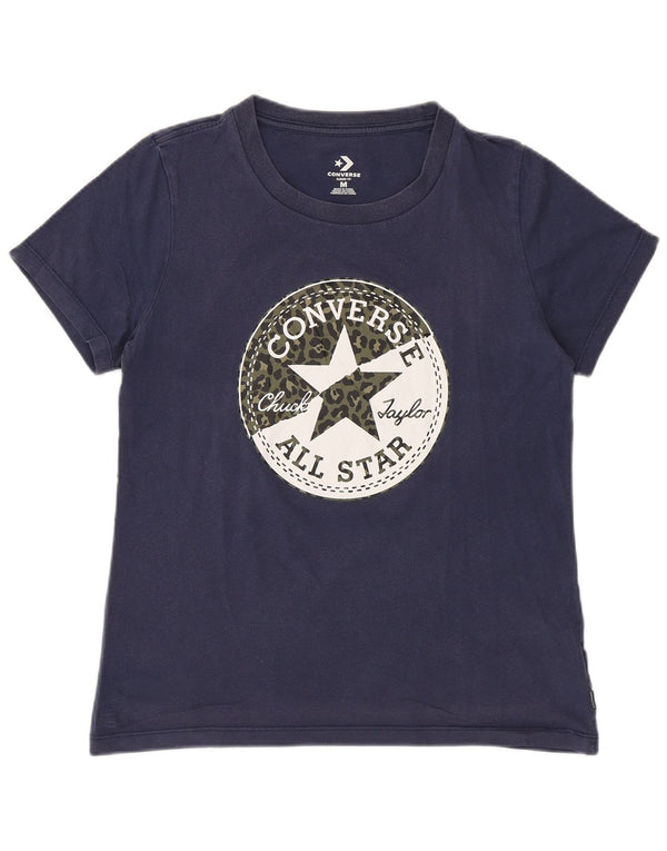 Camiseta feminina Converse com estampa gráfica UK 12 algodão azul marinho médio