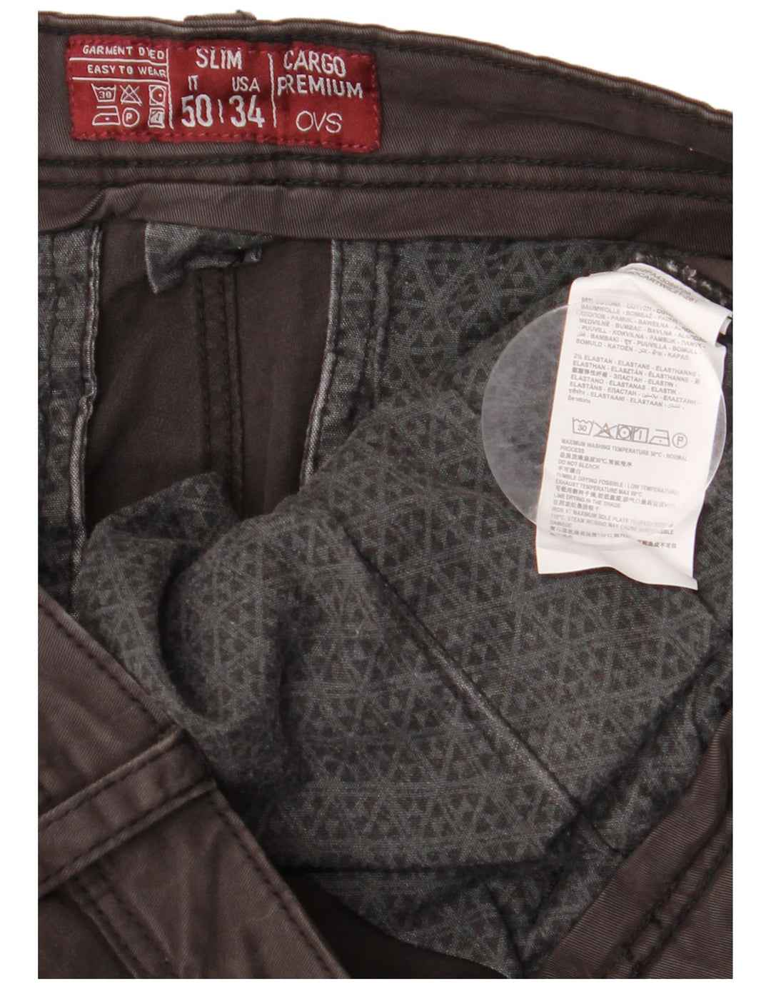 Calça cargo masculina OVS reta IT 50 grande W34 L33 algodão cinza