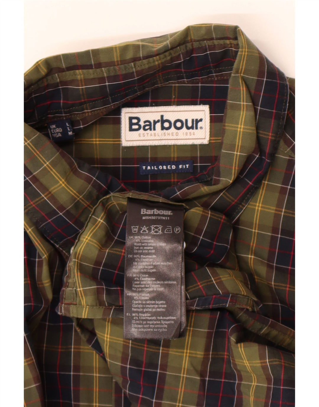 Camisa masculina Barbour sob medida, grande, cáqui, algodão xadrez