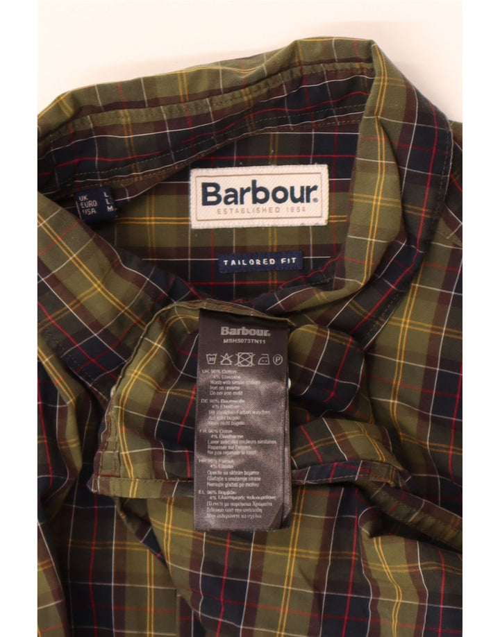 Camisa masculina Barbour sob medida, grande, cáqui, algodão xadrez